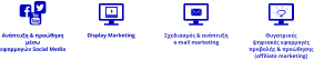 Display Marketing Ανάπτυξη & προώθηση μέσω εφαρμογών Social Media Σχεδιασμός & ανάπτυξη e-mail marketing Θυγατρικές ψηφιακές εφαρμογές προβολής & προώθησης (affiliate marketing)